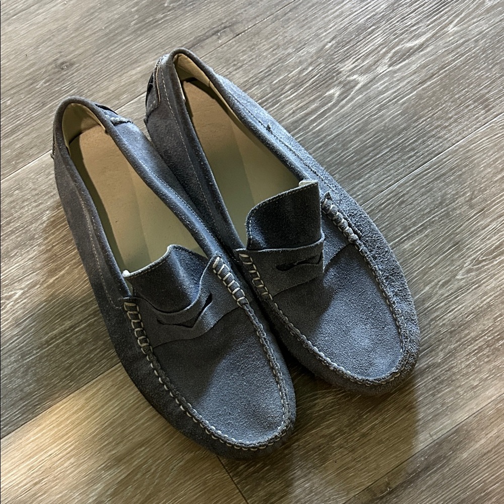 Men's Suede Penny Loafers in Slate Gray
